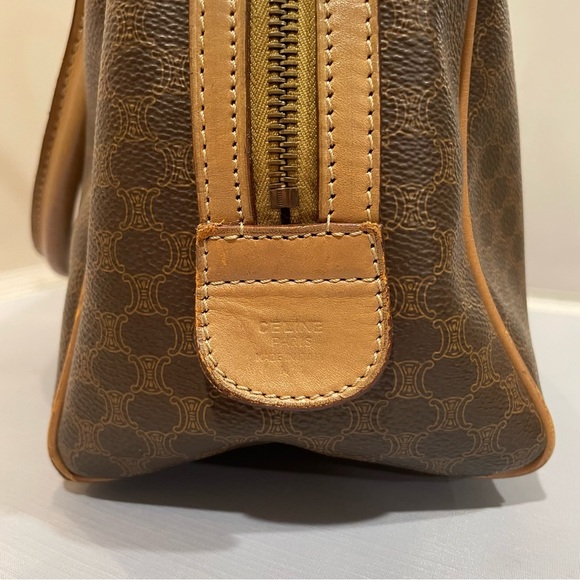 Used Celine Macadam Beige Brown Leather VTG Boston Satchel Bag Purse Authentic! - Picture 10 of 16